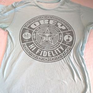 Obey Hi Fidelity Light Blue Crew Neck Gender Neutral Medium